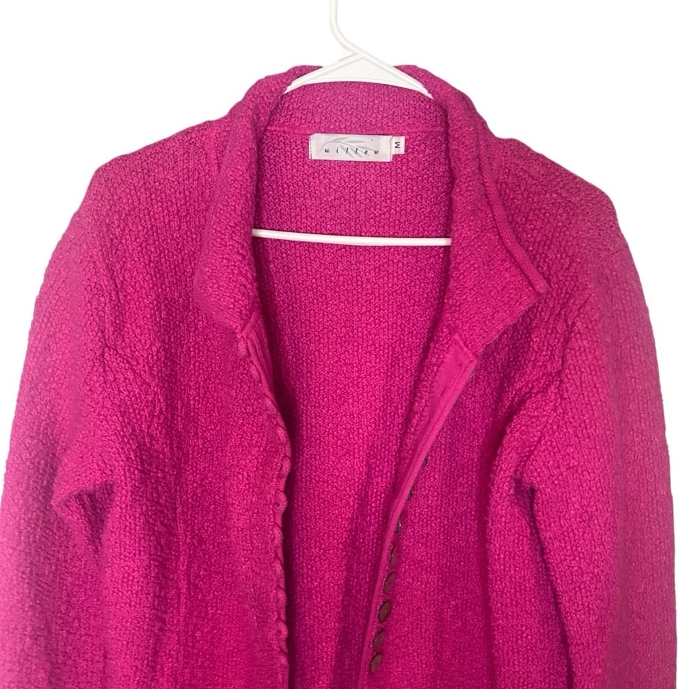 Willow Textured Cotton Cardigan Sweater Pink USA Made Medium - Picture 9 of 11